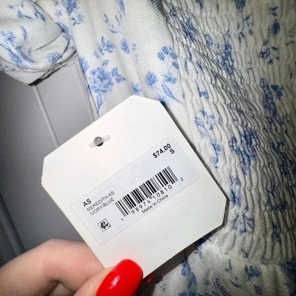 Altar’d State Clara Ivory Blue Floral Puff Sleeve Mini Dress – NWT – Size S - Picture 2 of 4
